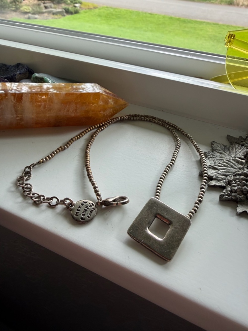 Sterling Silver Square Pendant Necklace - Silver